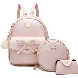 Womens mini leather backpack purse set with bow shoulder bag travel daypack